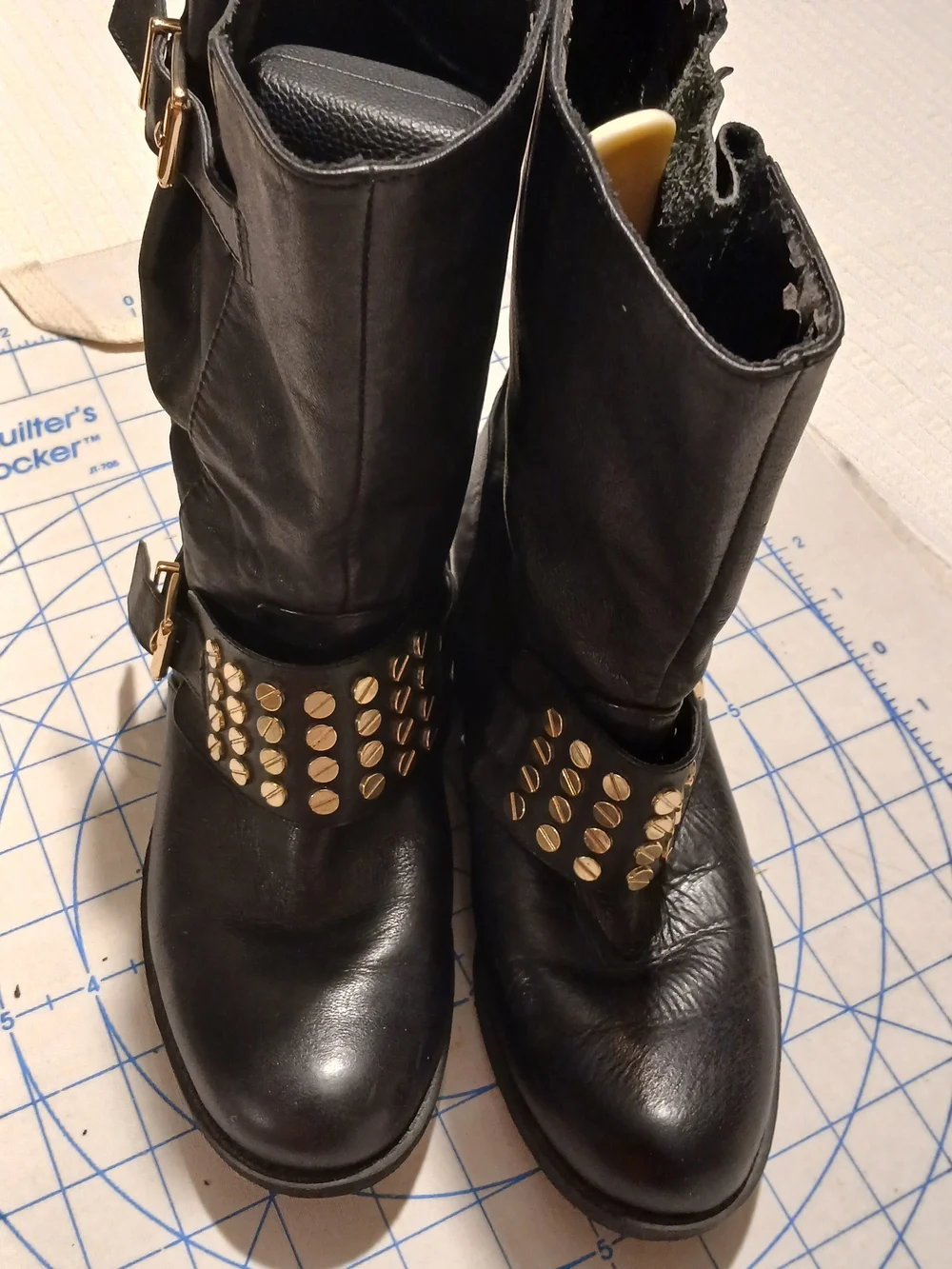 Jessica Simpson Black Studded Mid-Calf Boots with Gold Accents